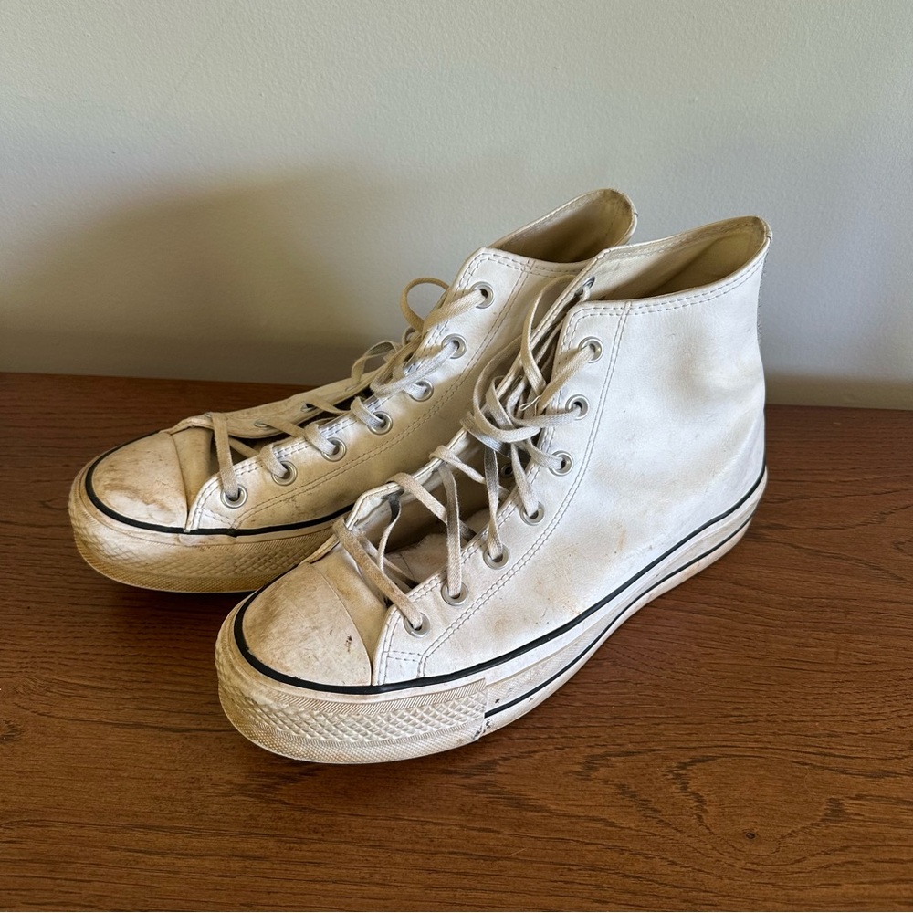 White Leather Platform Converses